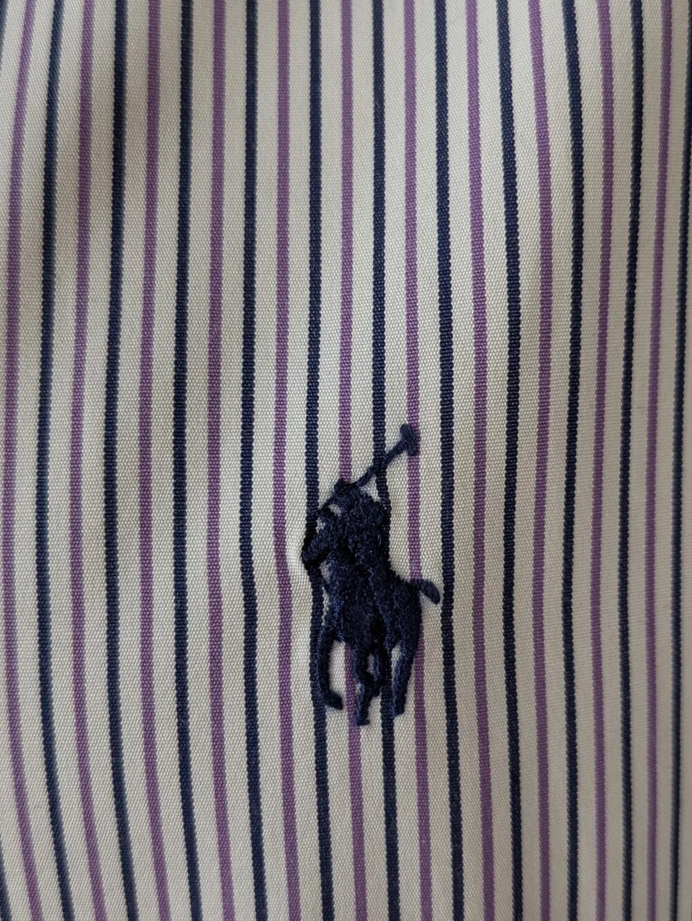 Ralph Lauren Mens Navy Purple White Pinstripe Button-Down Dress Shirt 17 32/33